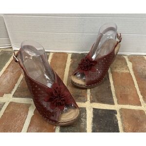 Patrizia by Spring Step Red Leather Slingback Sandals Floral Peep Toe Women's 6